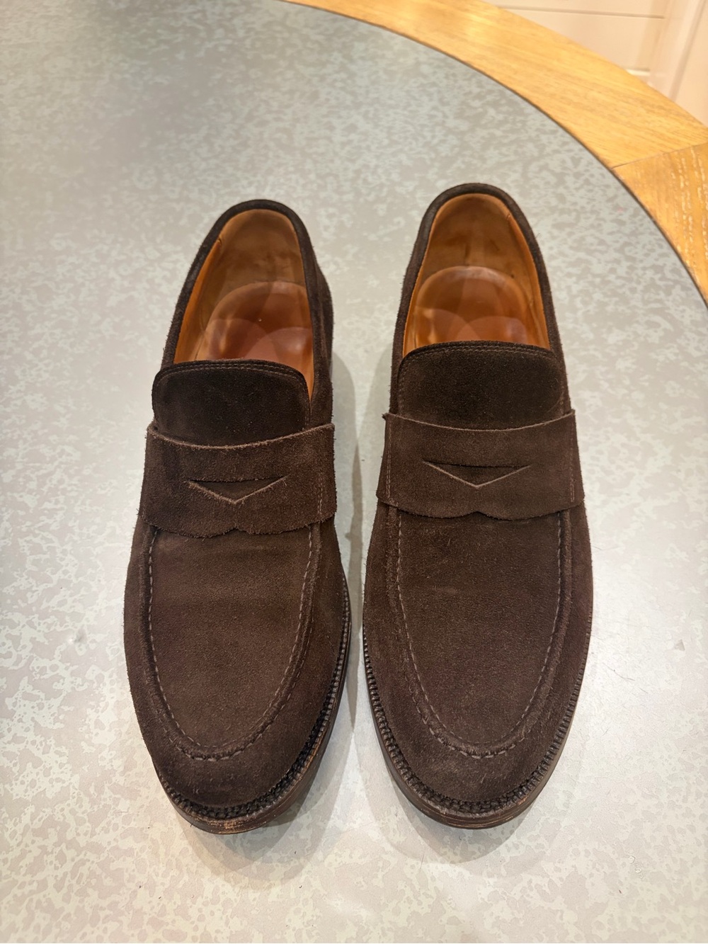 Men's Sid Mashburn Italian Suede Penny Loafers in Dark Brown